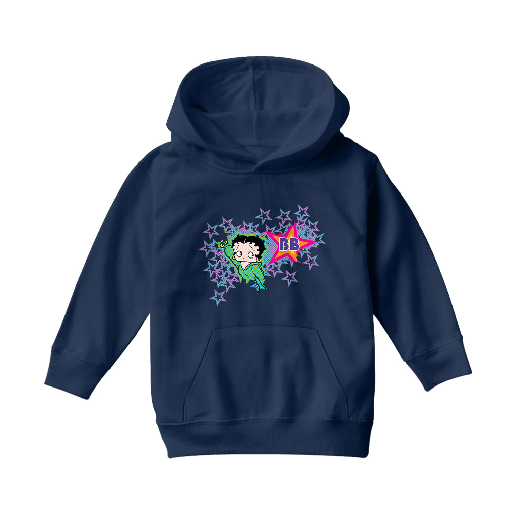 Betty Boop Green Top Purple Stars Kids Hooded Sweatshirt