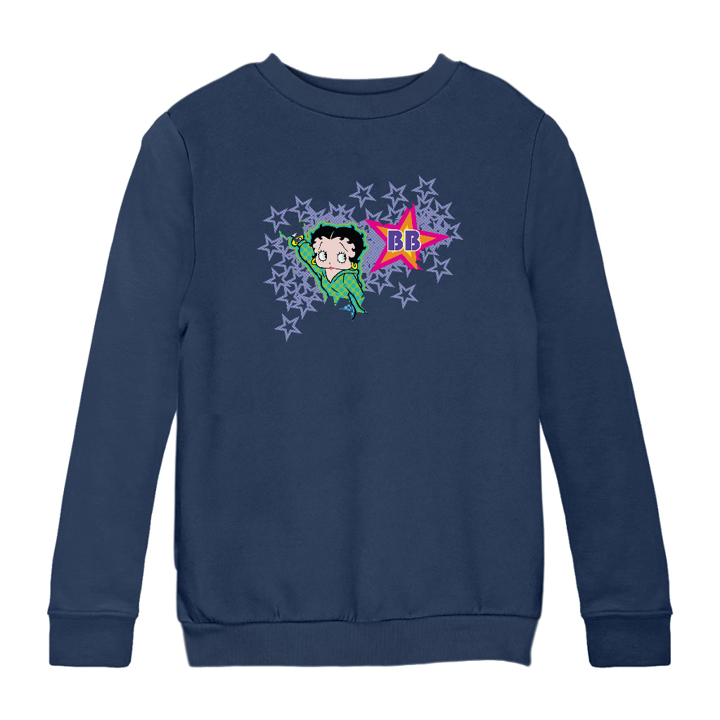 Betty Boop Green Top Purple Stars Kids Sweatshirt