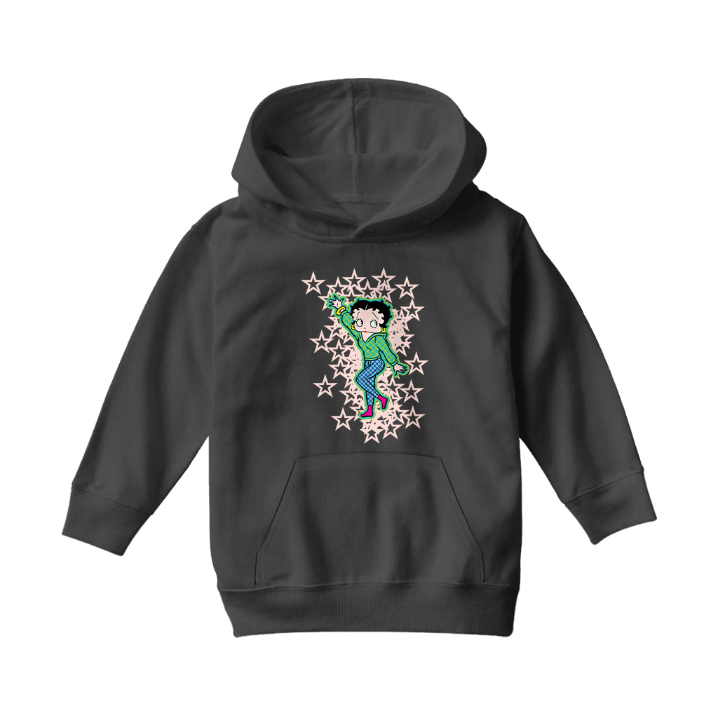 Betty Boop Pink Boots Light Pink Stars Kids Hooded Sweatshirt