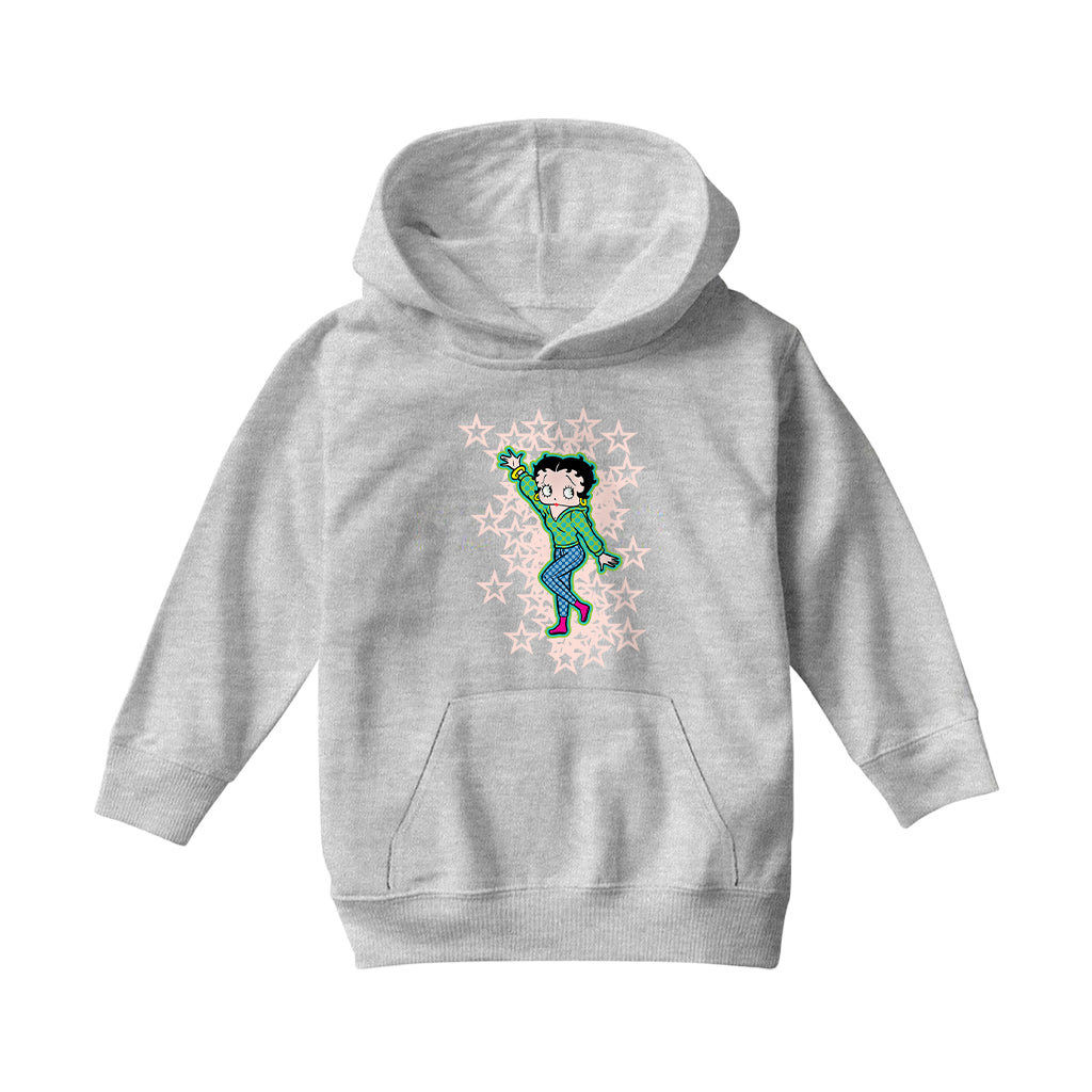 Betty Boop Pink Boots Light Pink Stars Kids Hooded Sweatshirt