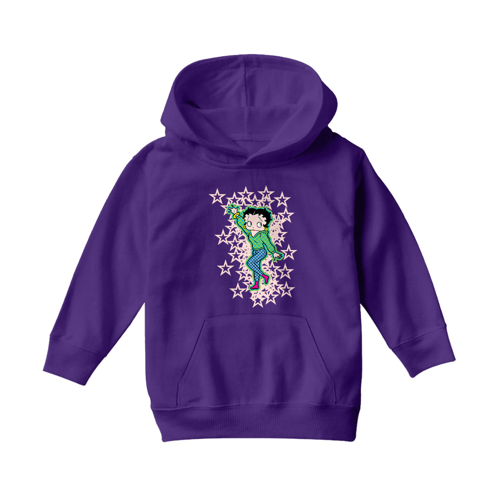 Betty Boop Pink Boots Light Pink Stars Kids Hooded Sweatshirt