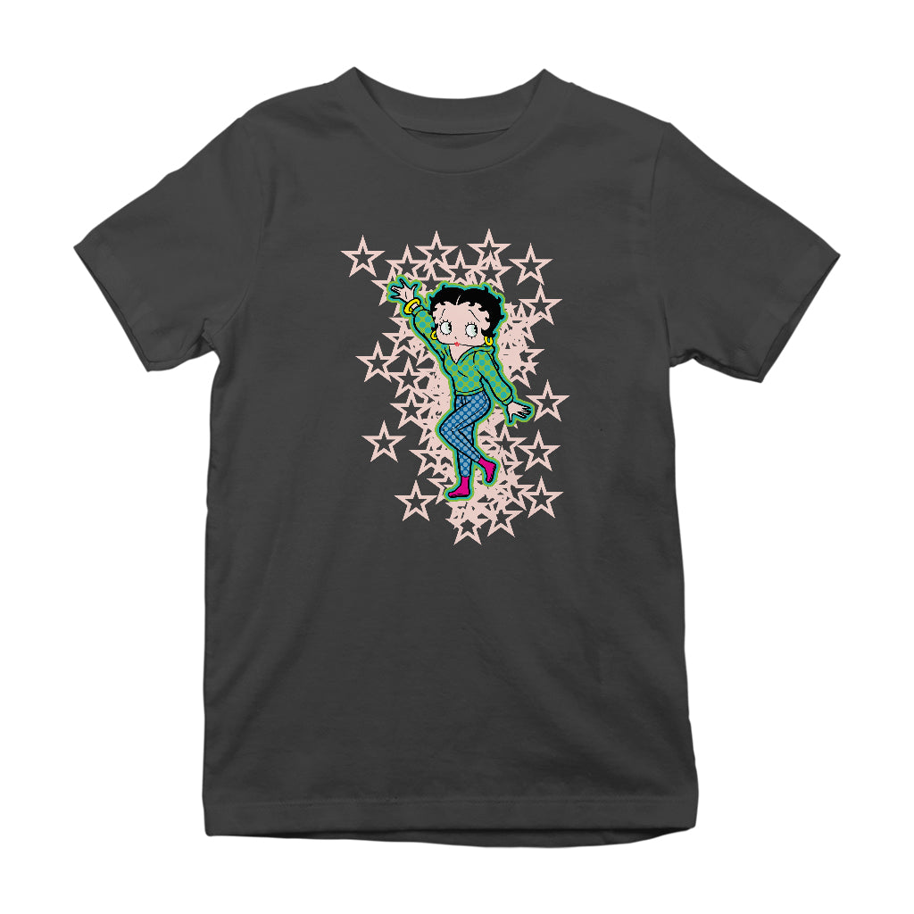 Betty Boop Pink Boots Light Pink Stars Kids T-Shirt