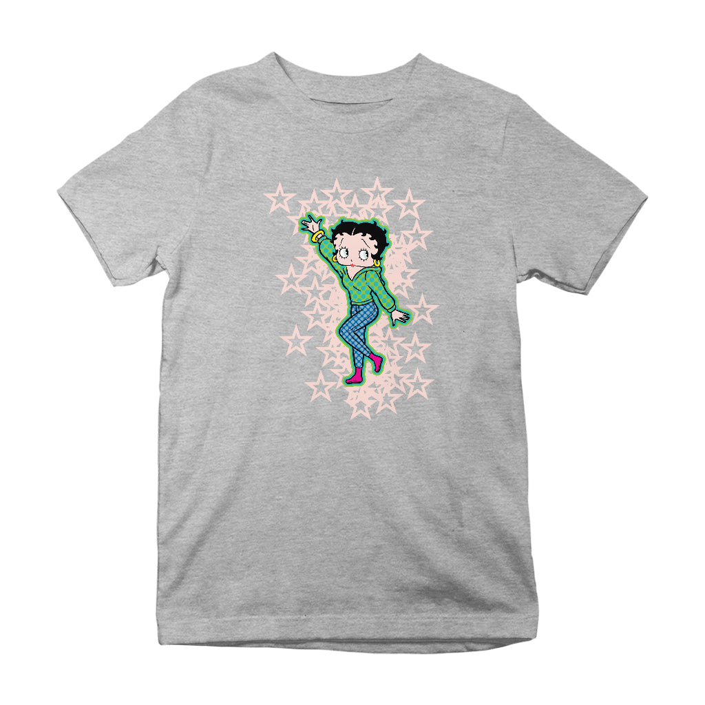 Betty Boop Pink Boots Light Pink Stars Kids T-Shirt