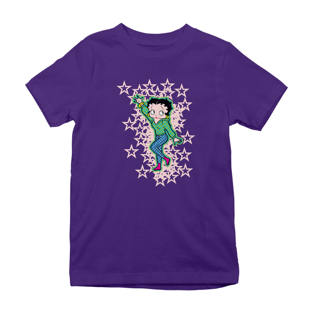 Betty Boop Pink Boots Light Pink Stars Kids T-Shirt