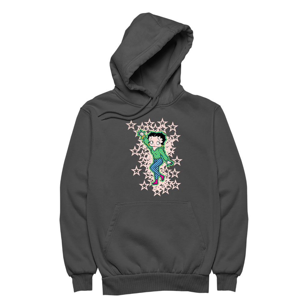 Betty Boop Pink Boots Light Pink Stars Men's Hooded Sweatshirt