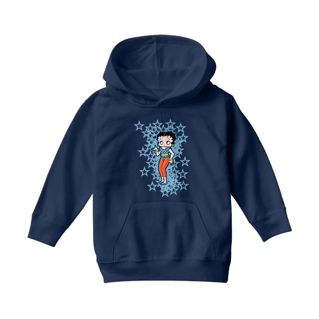 Betty Boop Small Blue Stars Kids Hooded Sweatshirt
