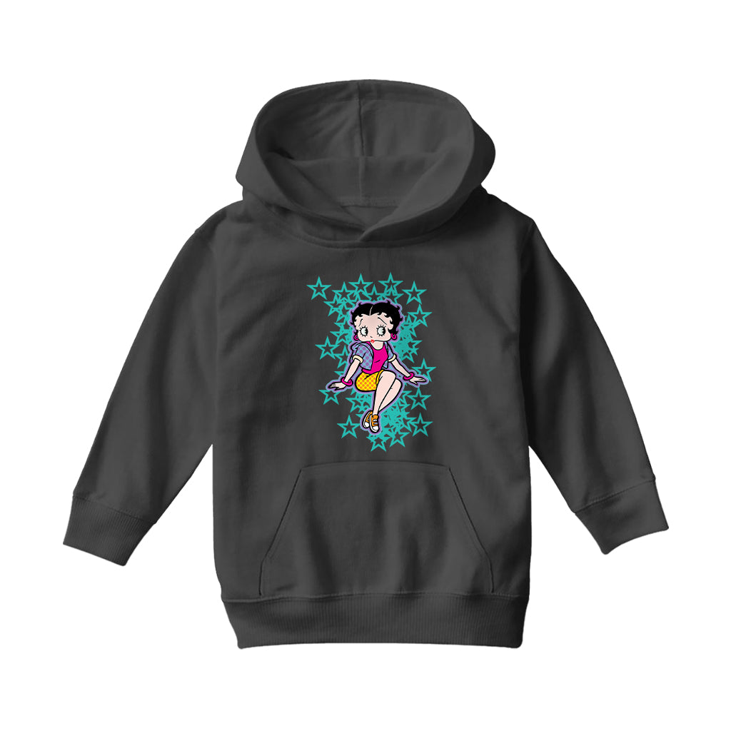 Betty Boop Sitting with Turquoise Stars Kids Hooded Sweatshirt