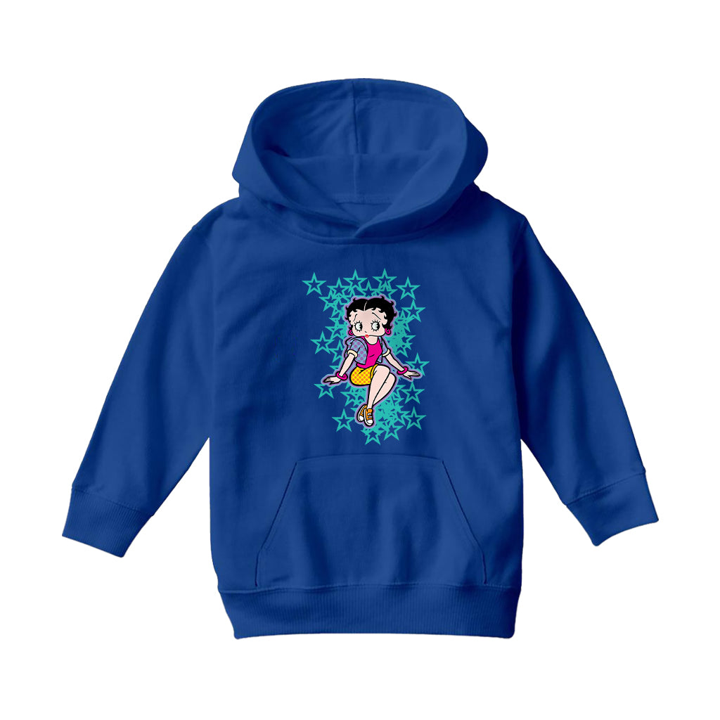 Betty Boop Sitting with Turquoise Stars Kids Hooded Sweatshirt