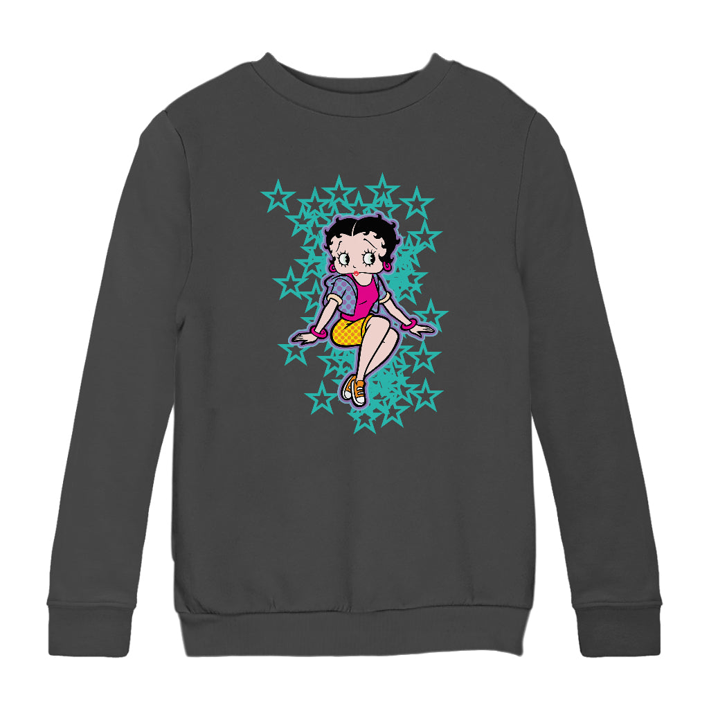 Betty Boop Sitting with Turquoise Stars Kids Sweatshirt