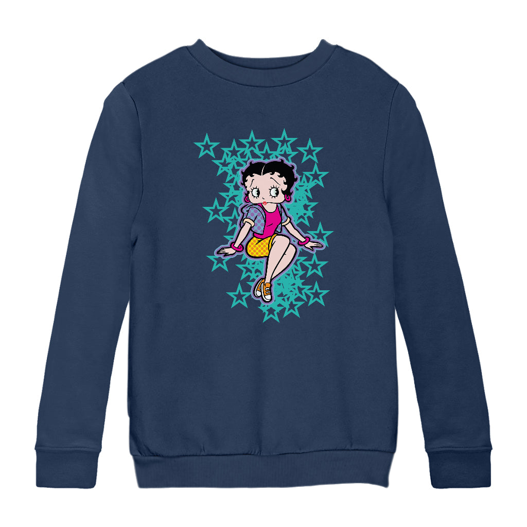 Betty Boop Sitting with Turquoise Stars Kids Sweatshirt