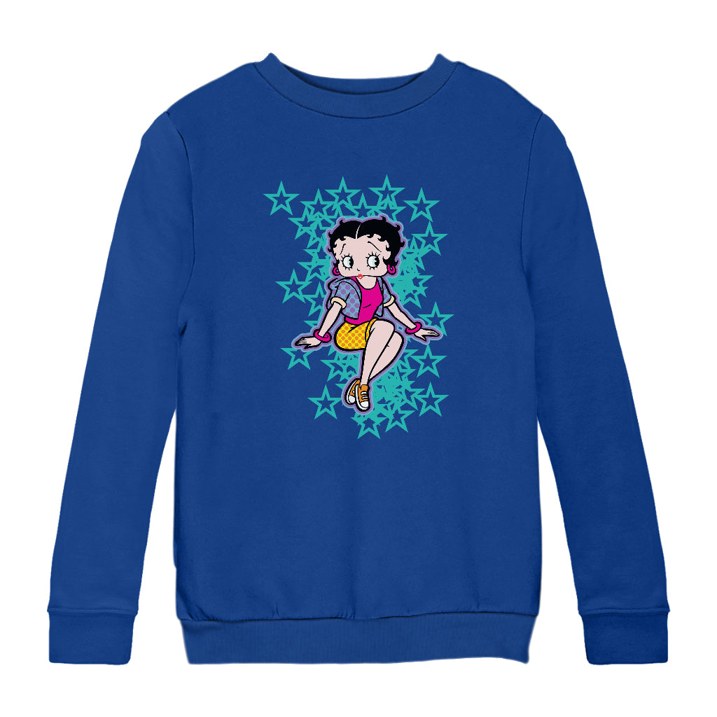 Betty Boop Sitting with Turquoise Stars Kids Sweatshirt