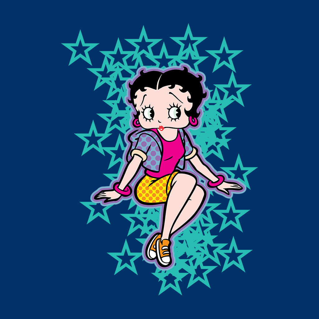 Betty Boop Sitting with Turquoise Stars Kids Hooded Sweatshirt