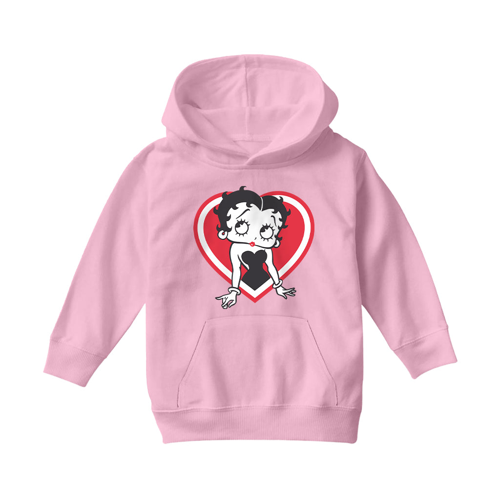 Betty Boop Red and White Heart Pose Kids Hooded Sweatshirt