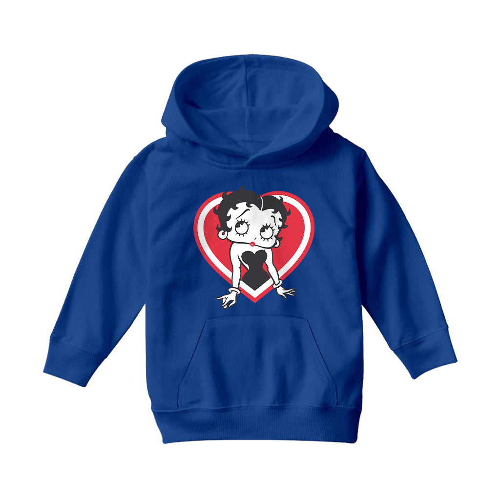 Betty Boop Red and White Heart Pose Kids Hooded Sweatshirt