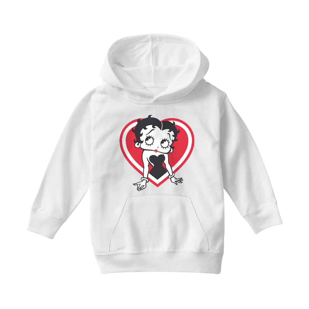 Betty Boop Red and White Heart Pose Kids Hooded Sweatshirt