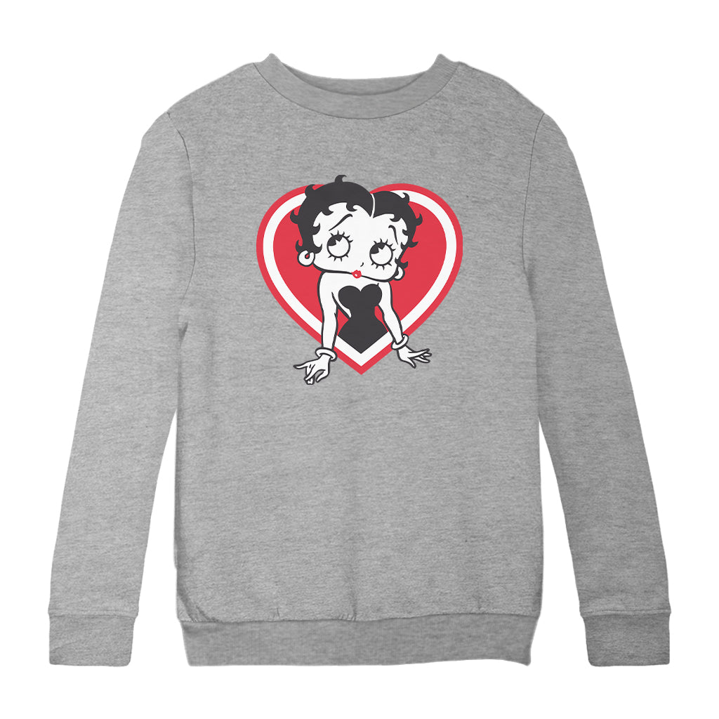 Betty Boop Red and White Heart Pose Kids Sweatshirt
