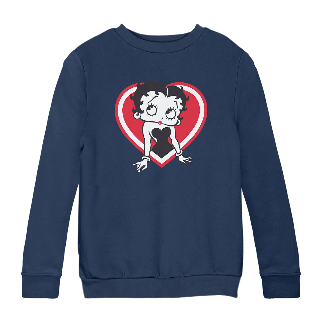 Betty Boop Red and White Heart Pose Kids Sweatshirt