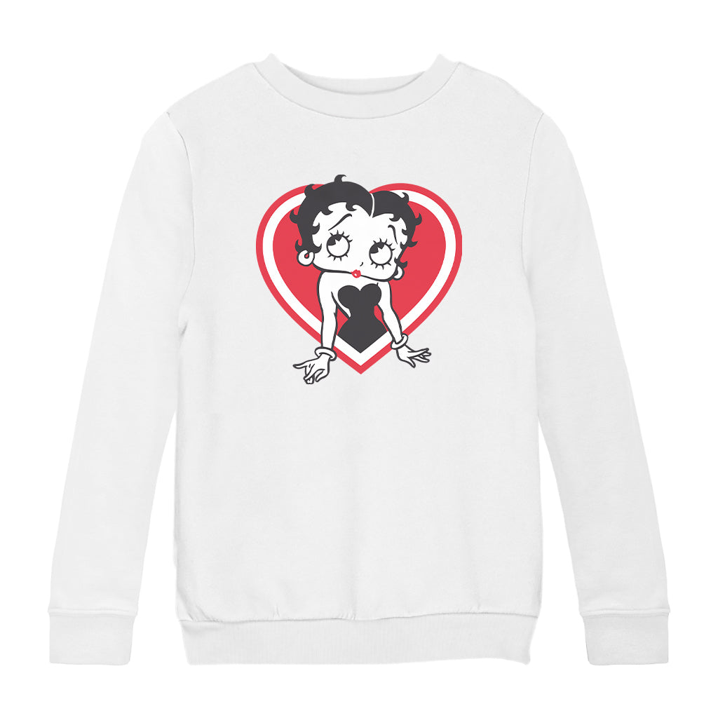 Betty Boop Red and White Heart Pose Kids Sweatshirt