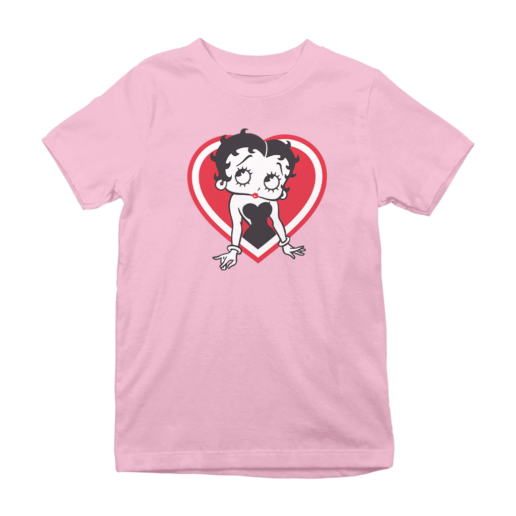 Betty Boop Red and White Heart Pose Kids T-Shirt