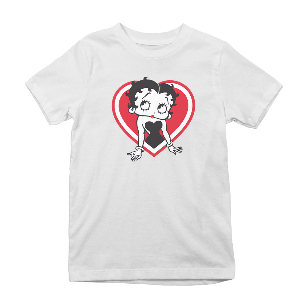 Betty Boop Red and White Heart Pose Kids T-Shirt