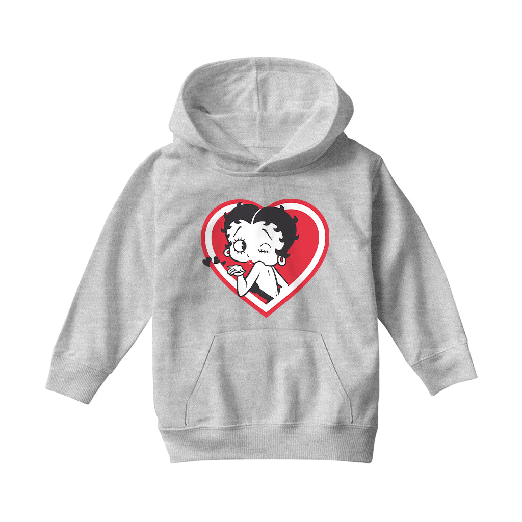 Betty Boop Heart Blowing Kiss Pose Kids Hooded Sweatshirt
