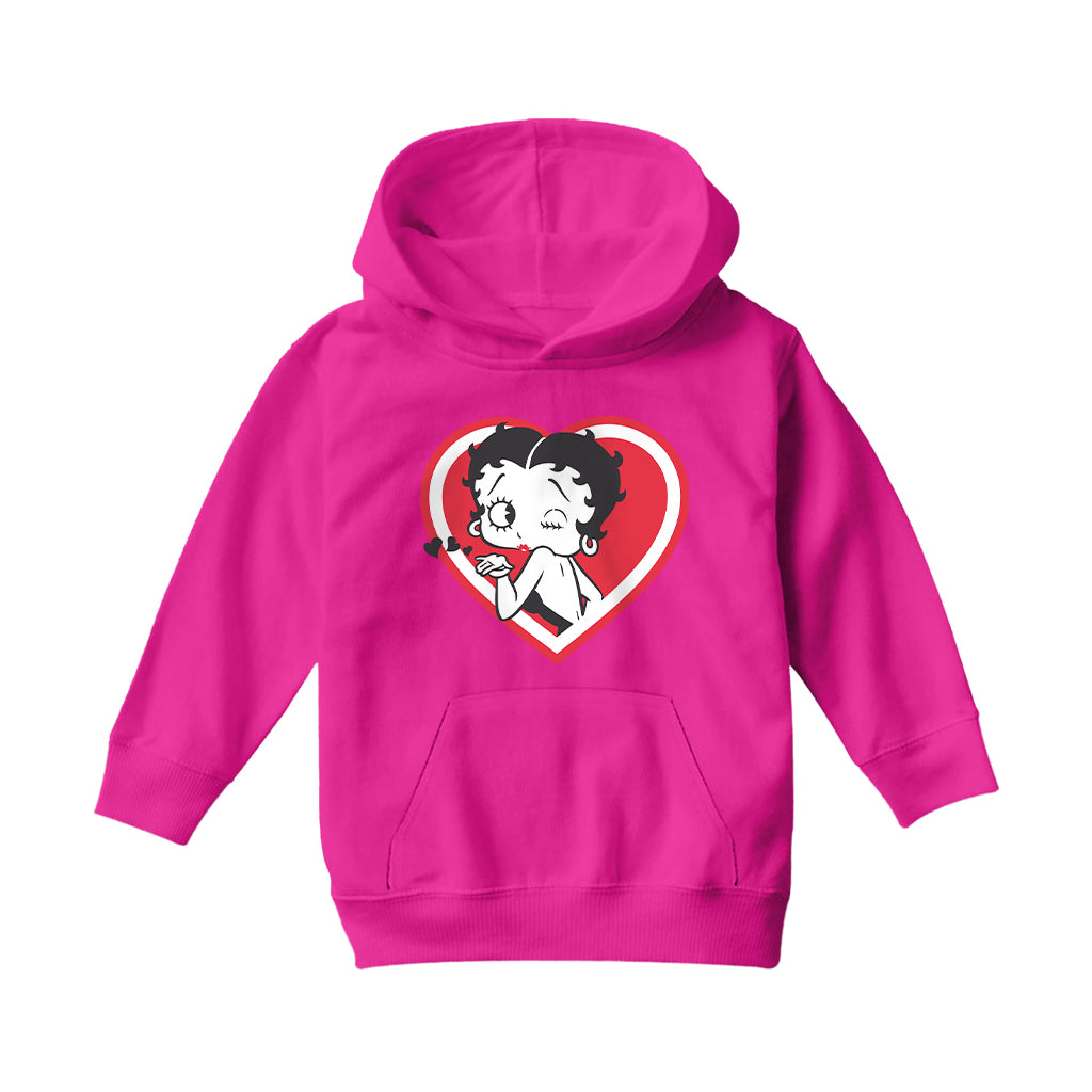 Betty Boop Heart Blowing Kiss Pose Kids Hooded Sweatshirt