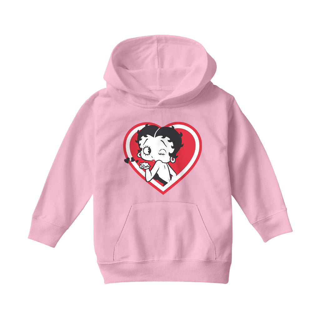 Betty Boop Heart Blowing Kiss Pose Kids Hooded Sweatshirt
