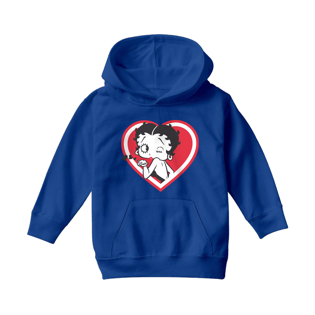 Betty Boop Heart Blowing Kiss Pose Kids Hooded Sweatshirt