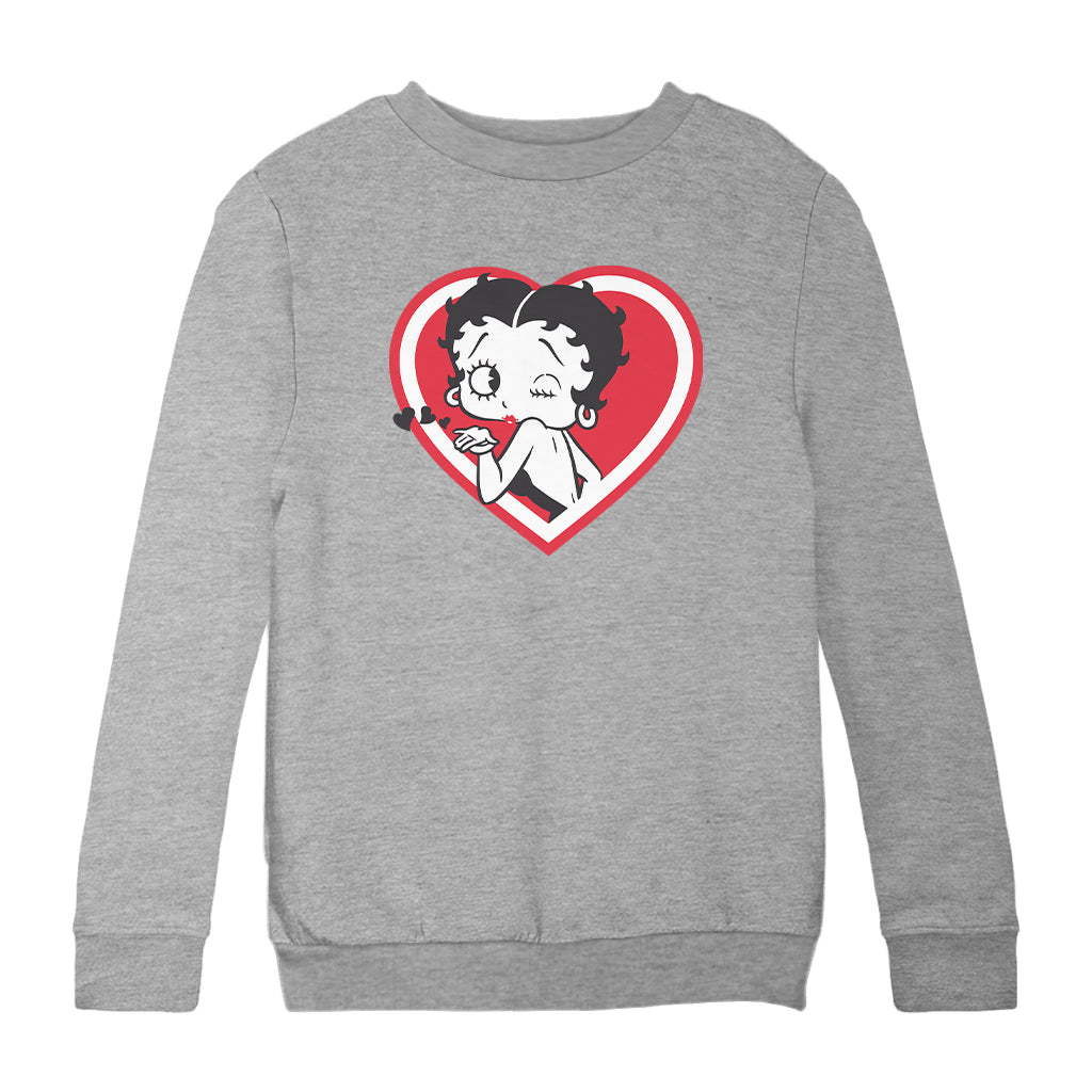 Betty Boop Heart Blowing Kiss Pose Kids Sweatshirt