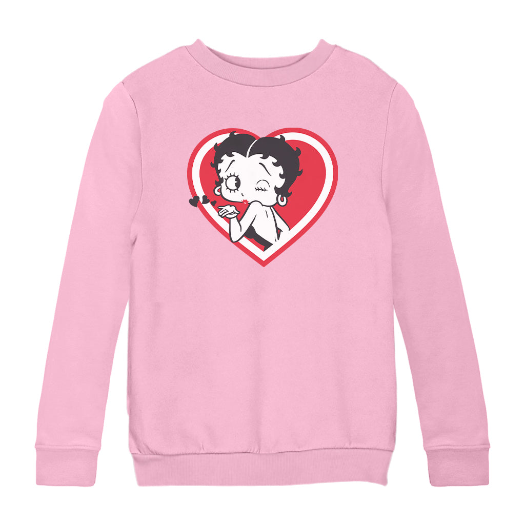 Betty Boop Heart Blowing Kiss Pose Kids Sweatshirt