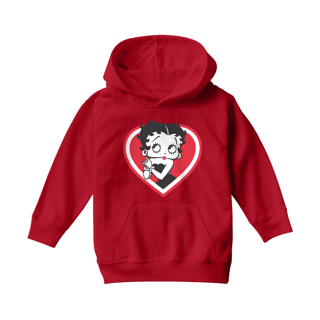 Betty Boop Red and White Heart Cute Hands Kids Hooded Sweatshirt