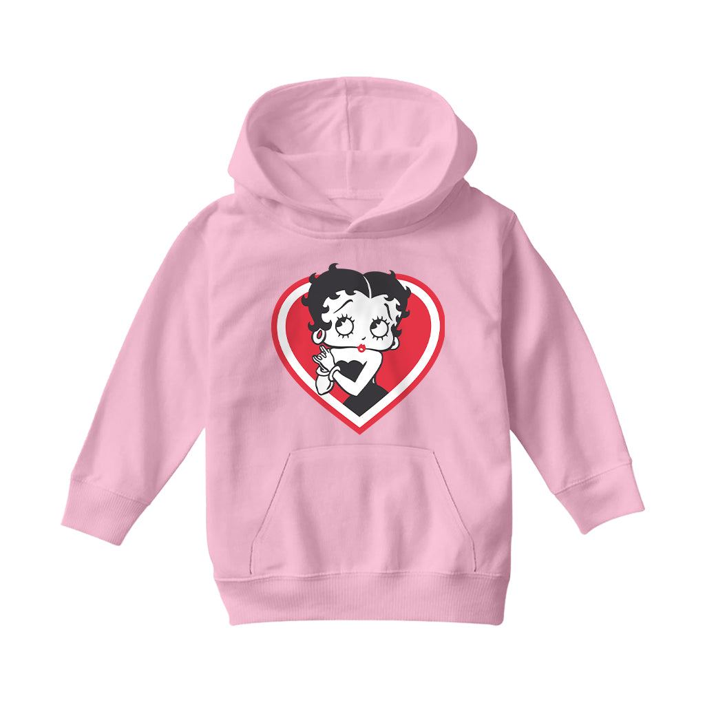 Betty Boop Red and White Heart Cute Hands Kids Hooded Sweatshirt