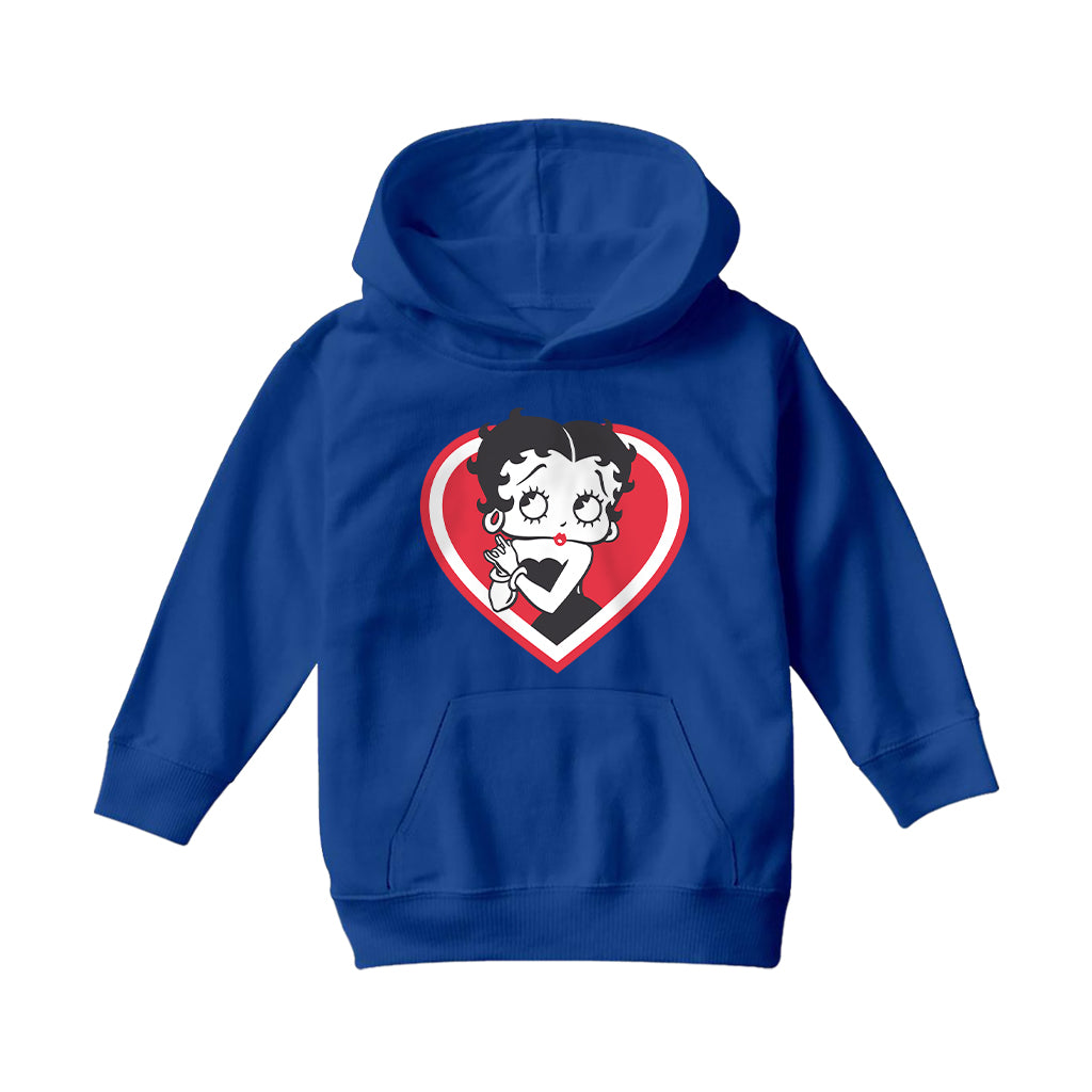 Betty Boop Red and White Heart Cute Hands Kids Hooded Sweatshirt