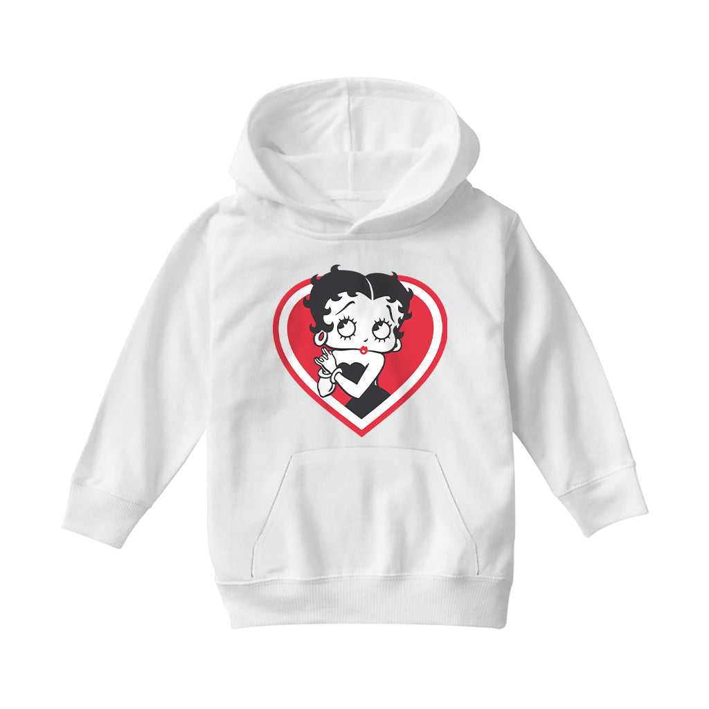 Betty Boop Red and White Heart Cute Hands Kids Hooded Sweatshirt
