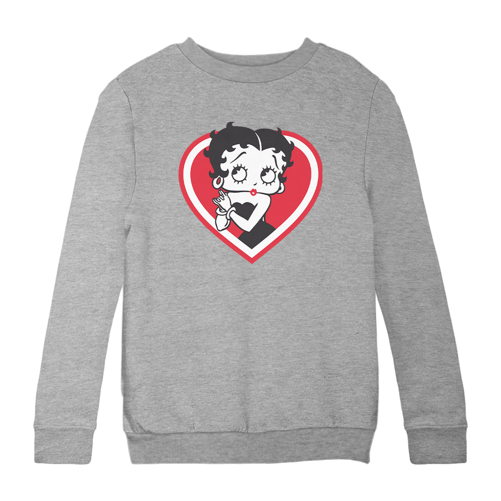 Betty Boop Red and White Heart Cute Hands Kids Sweatshirt