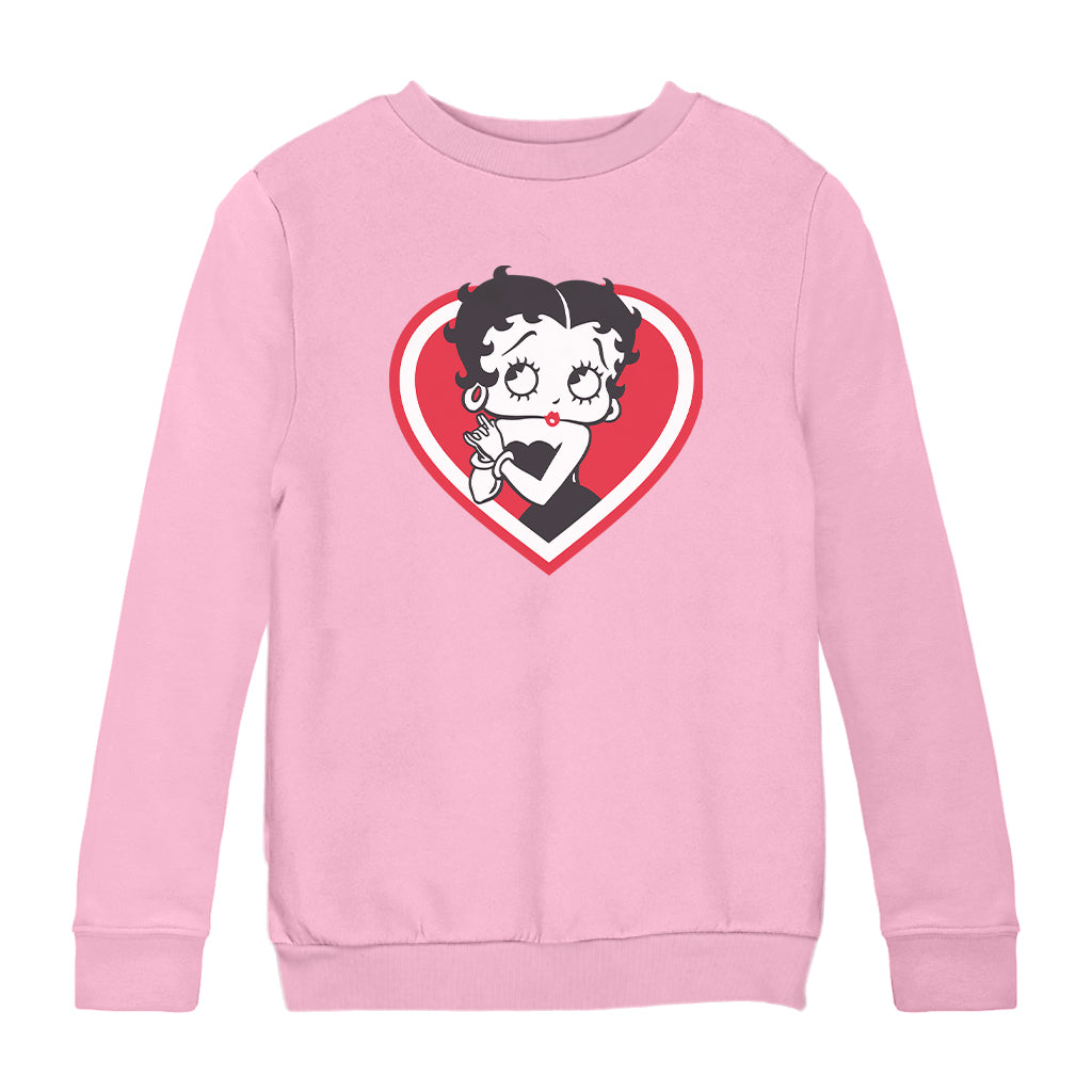 Betty Boop Red and White Heart Cute Hands Kids Sweatshirt