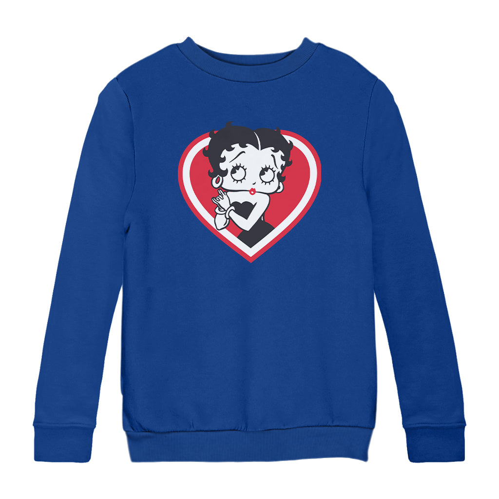 Betty Boop Red and White Heart Cute Hands Kids Sweatshirt