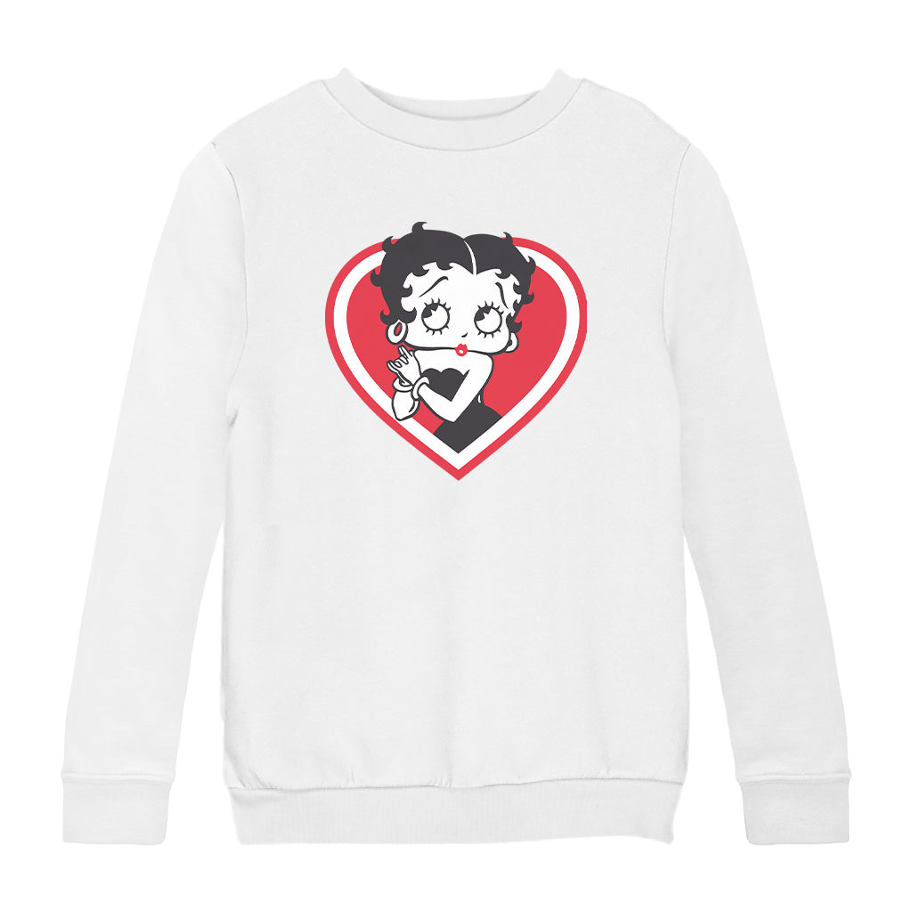 Betty Boop Red and White Heart Cute Hands Kids Sweatshirt