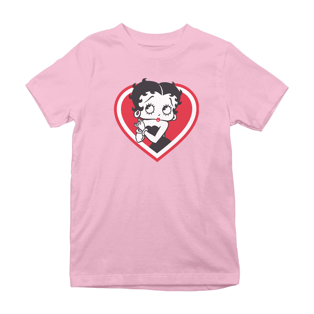 Betty Boop Red and White Heart Cute Hands Kids T-Shirt