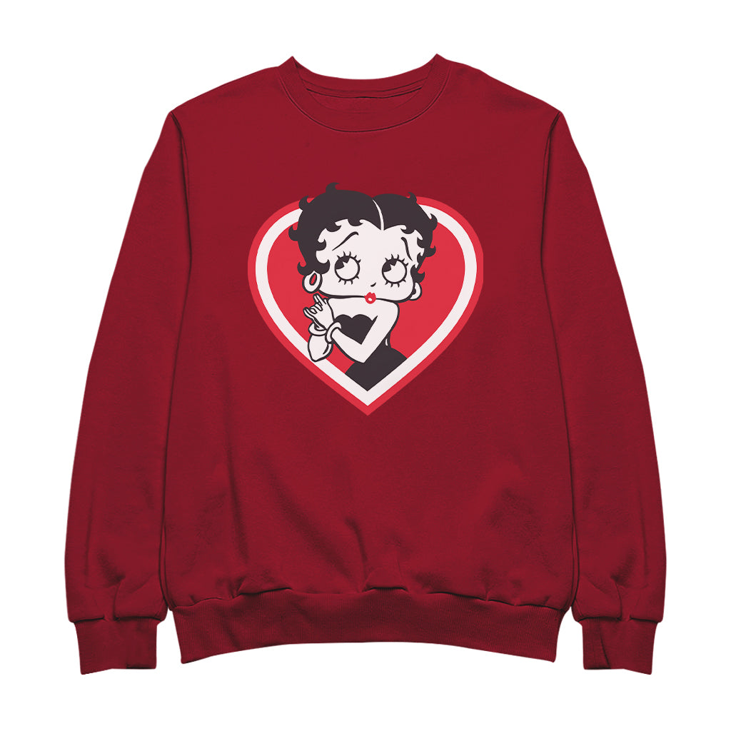 Betty Boop Red and White Heart Cute Hands Men's Sweatshirt
