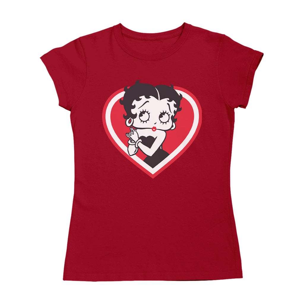 Betty Boop Red and White Heart Cute Hands Women's T-Shirt