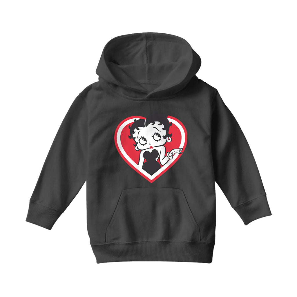 Betty Boop White and Red Heart Cute Thinking Pose Kids Hooded Sweatshirt