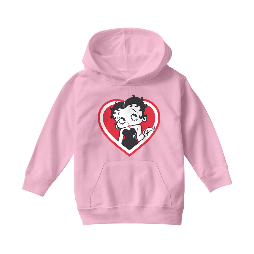 Betty Boop White and Red Heart Cute Thinking Pose Kids Hooded Sweatshirt
