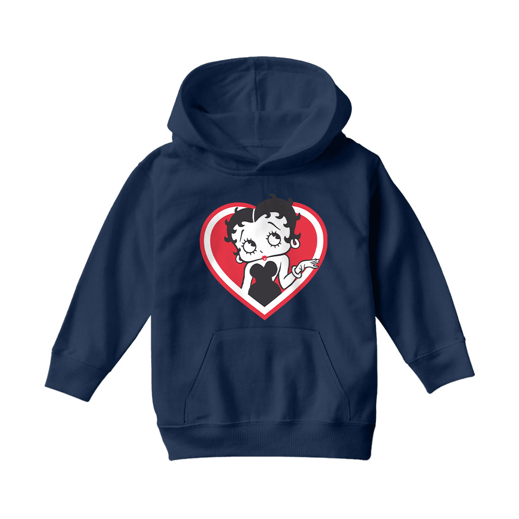 Betty Boop White and Red Heart Cute Thinking Pose Kids Hooded Sweatshirt