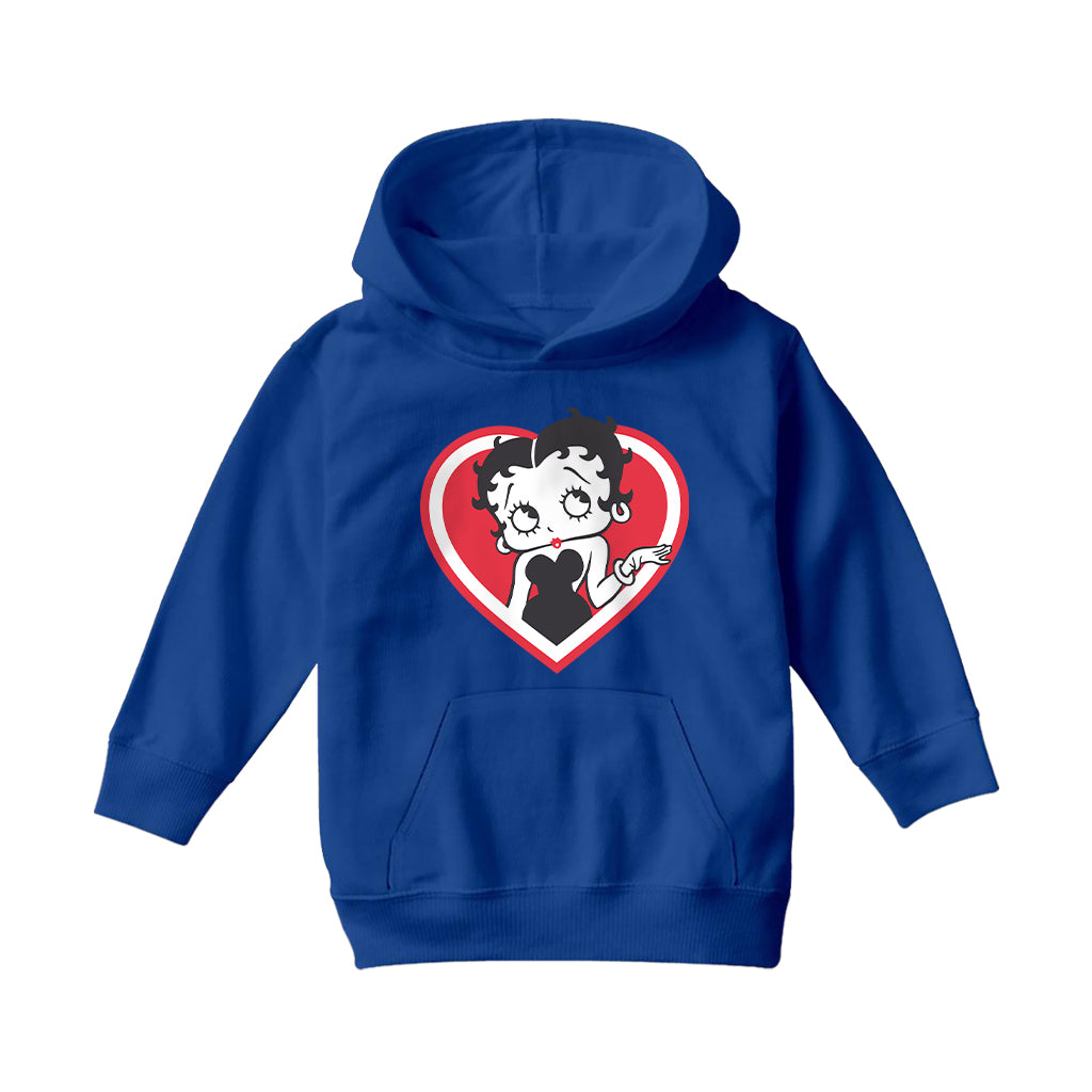 Betty Boop White and Red Heart Cute Thinking Pose Kids Hooded Sweatshirt