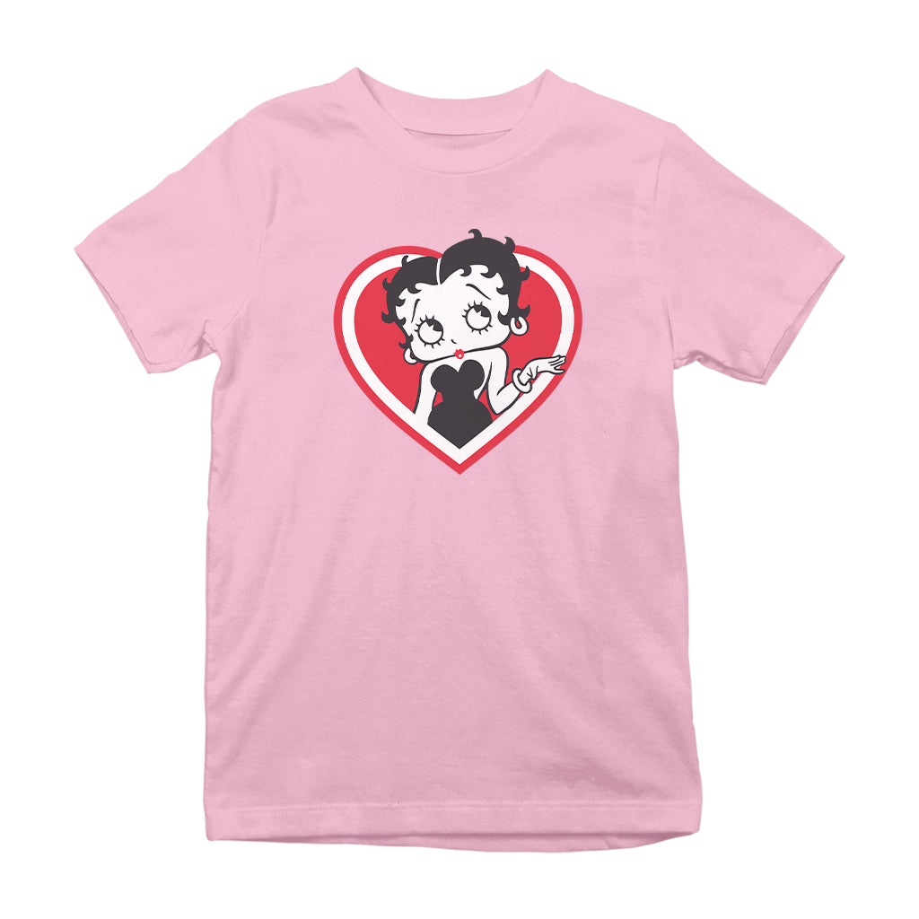 Betty Boop White and Red Heart Cute Thinking Pose Kids T-Shirt