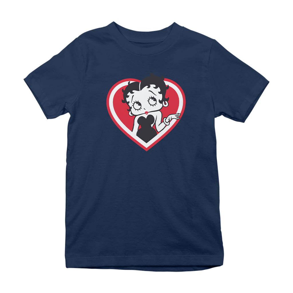 Betty Boop White and Red Heart Cute Thinking Pose Kids T-Shirt