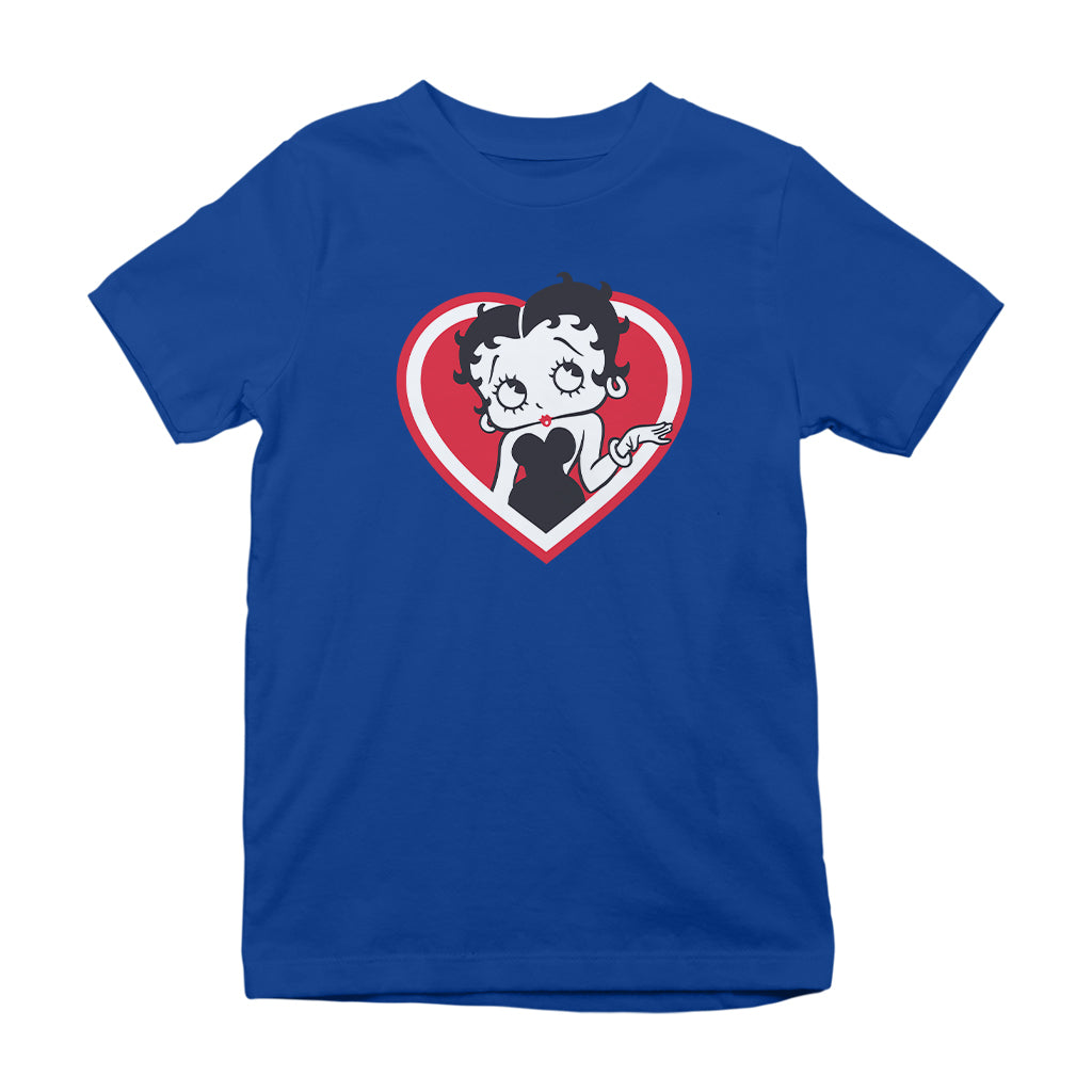 Betty Boop White and Red Heart Cute Thinking Pose Kids T-Shirt