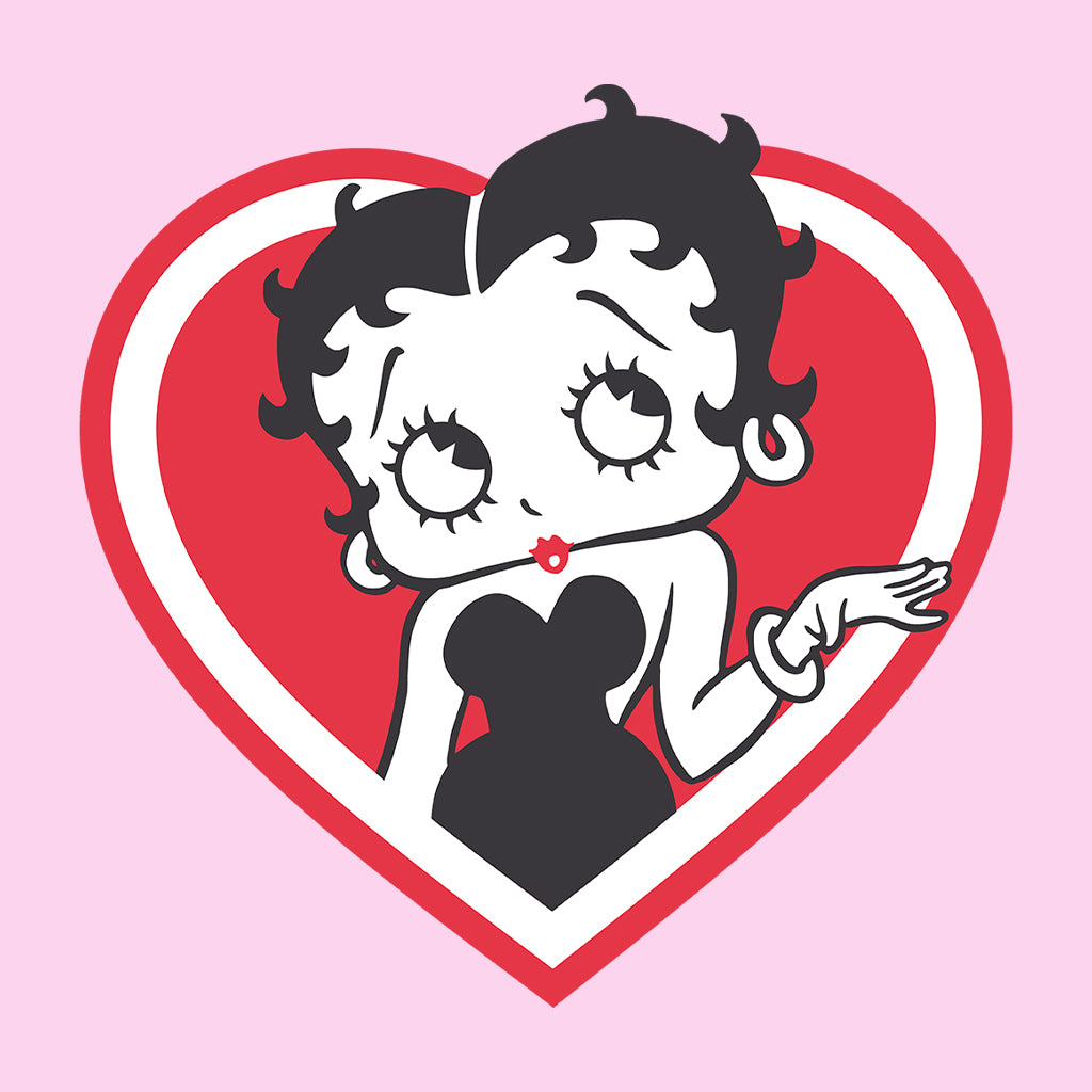 Betty Boop White and Red Heart Cute Thinking Pose Women's Hooded Sweatshirt