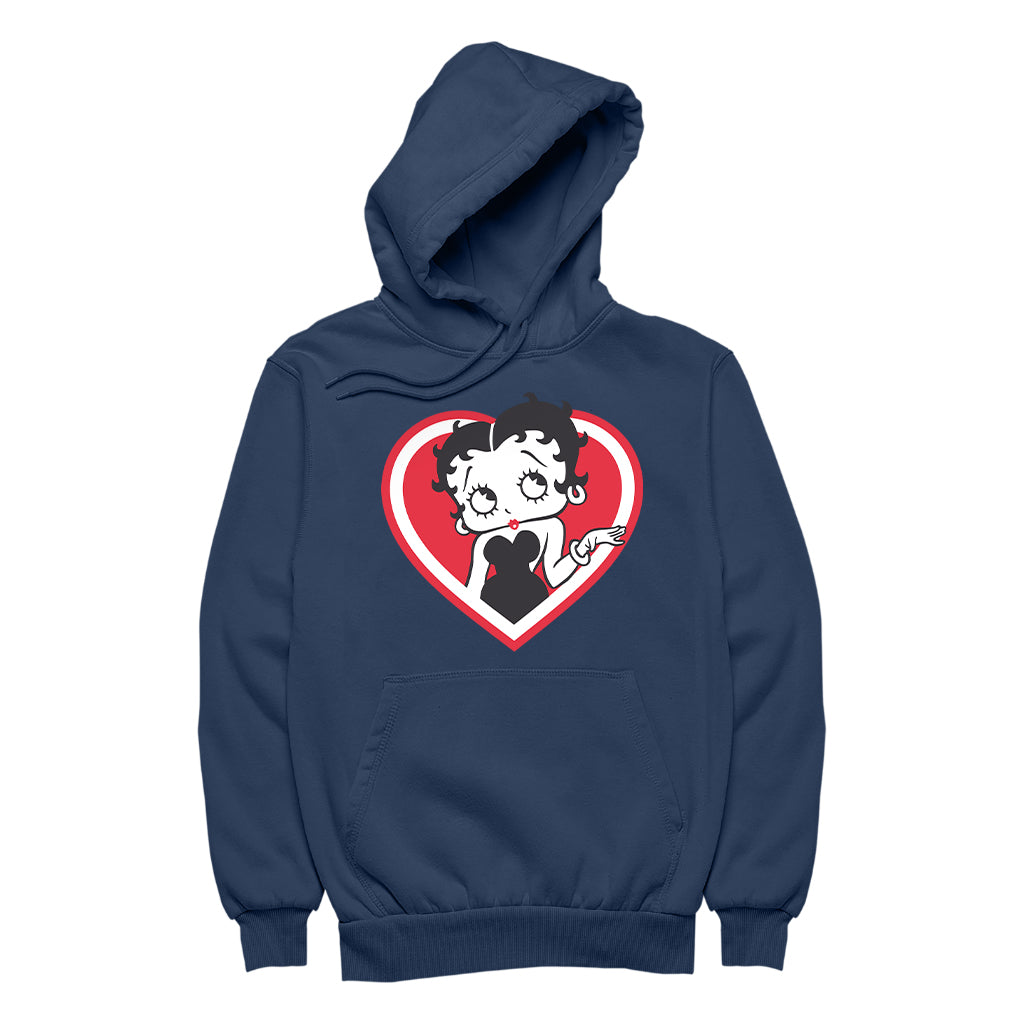 Betty Boop White and Red Heart Cute Thinking Pose Men's Hooded Sweatshirt